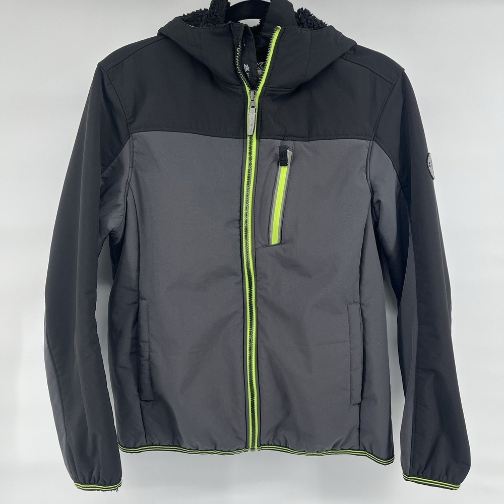 ZeroXposure Boys Coat Jacket Size XXL 18-20 Black Hooded Neon Trim